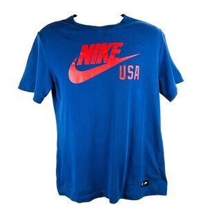 Nike USA  Loyal Blue T Shirt Mens Medium Red Swoosh Graphic Cotton Soccer Tee